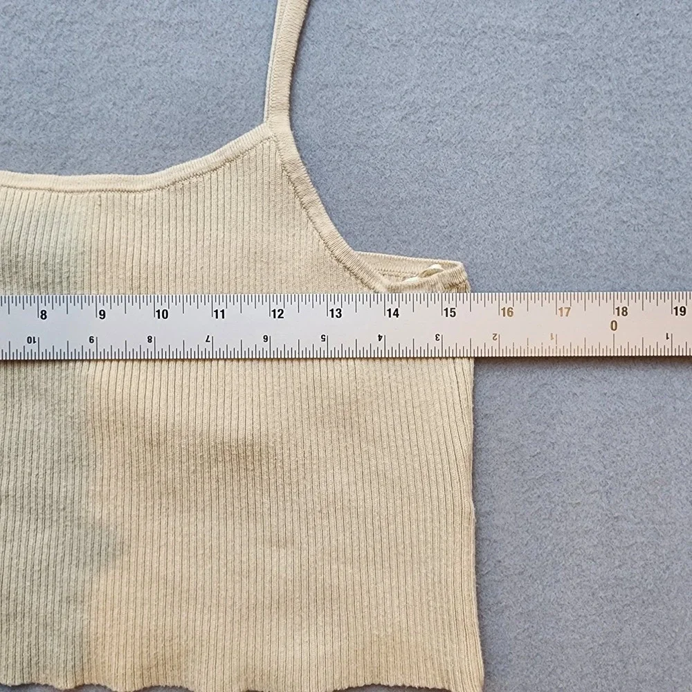 Kendall & Kylie Women's Ribbed Knit Tie Back Crop Cami Tank Top Cream Size Small